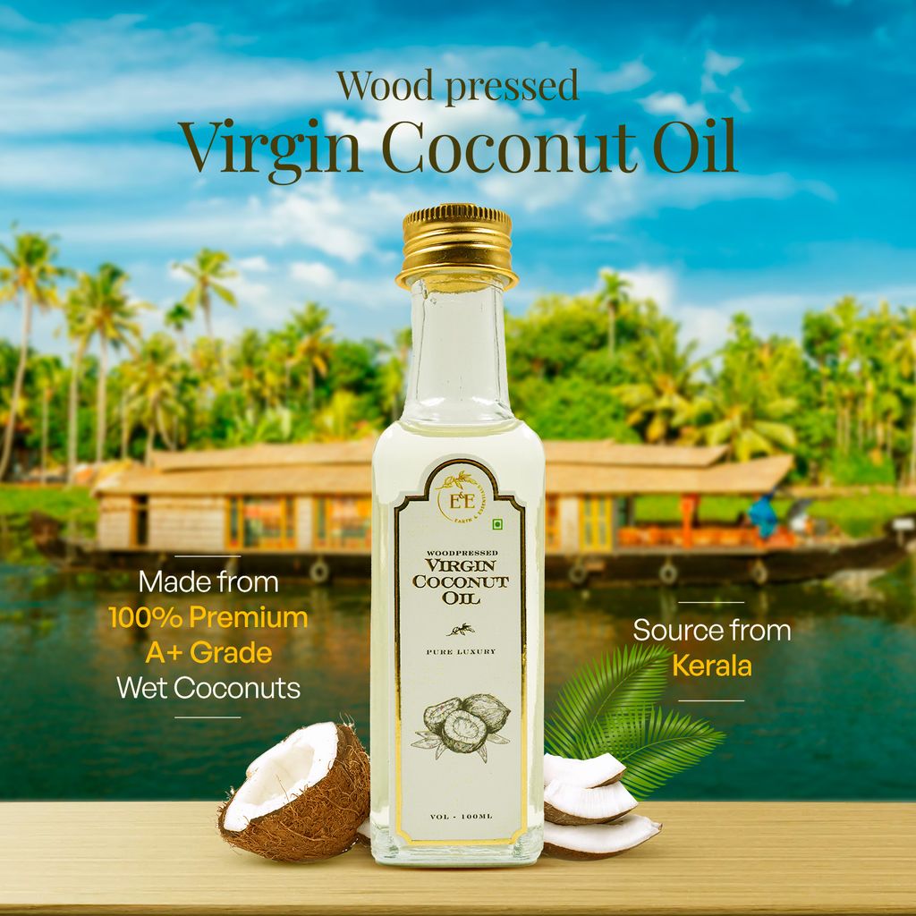 Earth and Essentials Woodpressed Virgin Coconut Oil (100ml) | Nariyal Tel | 100% Pure & Chemical-Free | Lab Certified | Rich in MCT & Vitamin E | Skin & Haircare | Baby Massage, Oil Pulling & Cooking