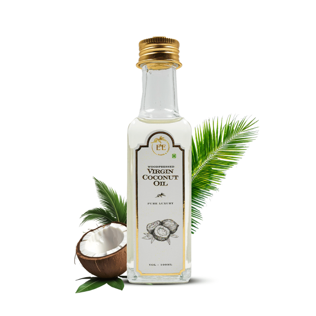 Earth and Essentials Woodpressed Virgin Coconut Oil (100ml) | Nariyal Tel | 100% Pure & Chemical-Free | Lab Certified | Rich in MCT & Vitamin E | Skin & Haircare | Baby Massage, Oil Pulling & Cooking