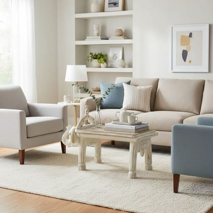 VMAntique Decor Handicraft Drawing-Room Coffee Table Cum Dining-Table,Brass-Embossed Wooden Lamp-Table,Home Living Showpiece Elephant-Table