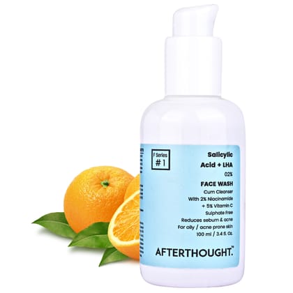Afterthought Face Wash with 2% Salicylic Acid + 2% Niacinamide + 5% Vitamin C - Sulphate free | Cleanser for Anti Acne & Pimples | Oily and Combination Skin Types | Men & Women | 100 ml