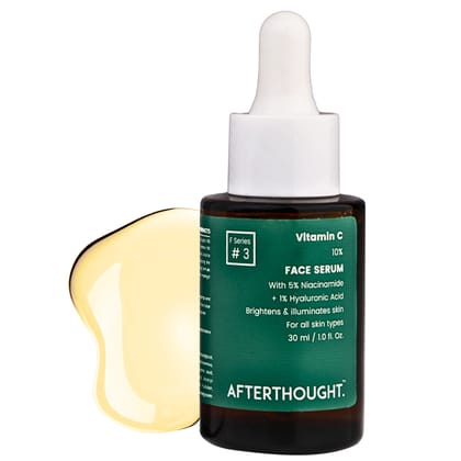 Afterthought Face Serum with 10% Vitamin C, 5% Niacinamide & 1% Hyaluronic Acid | Hydrates and Brightens Skin, Reduces Dark Spots | for All Skin Types | Paraben free | Men & Women | 30 ml