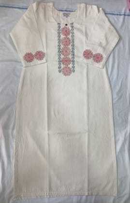 Elegant Cream Embroidered Straight Kurti