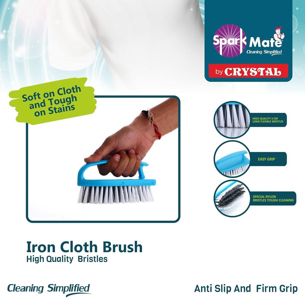 Sparkmate By Crystal Iron Shape Cloth Cleaning Brush with Easy Grip Handle (Pack of 2)