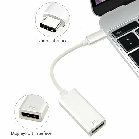 Type C Male to DP Female Converter (Compatible with Mac, Computer, PC, Chromebook, MacBook, Silver, One Cable)