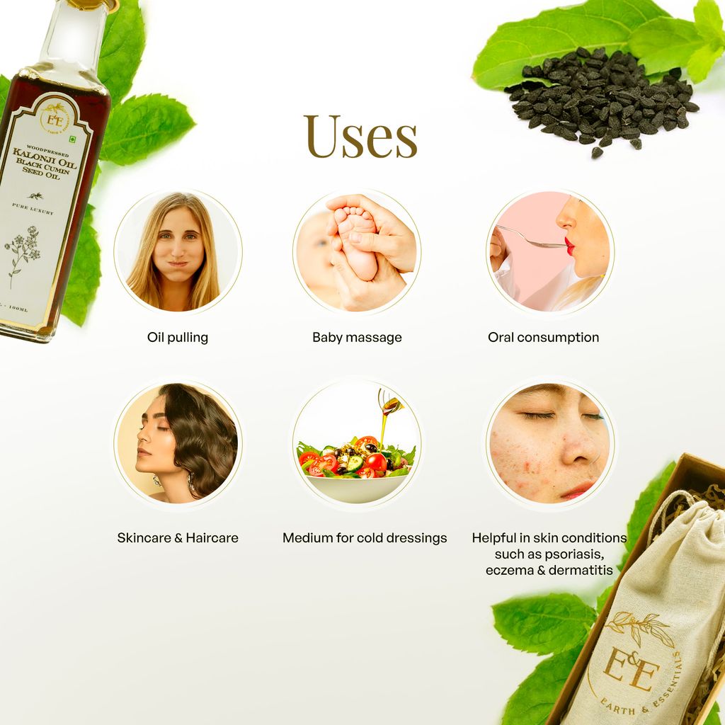 Earth and Essentials Woodpressed Kalonji Oil (100ml) | Black Cumin Seed Tel | 100% Pure & Chemical-Free | Lab Certified | Omega 3-6-9 & Antioxidant | Controls Dandruff & Frizziness | Regrow Hair Fast