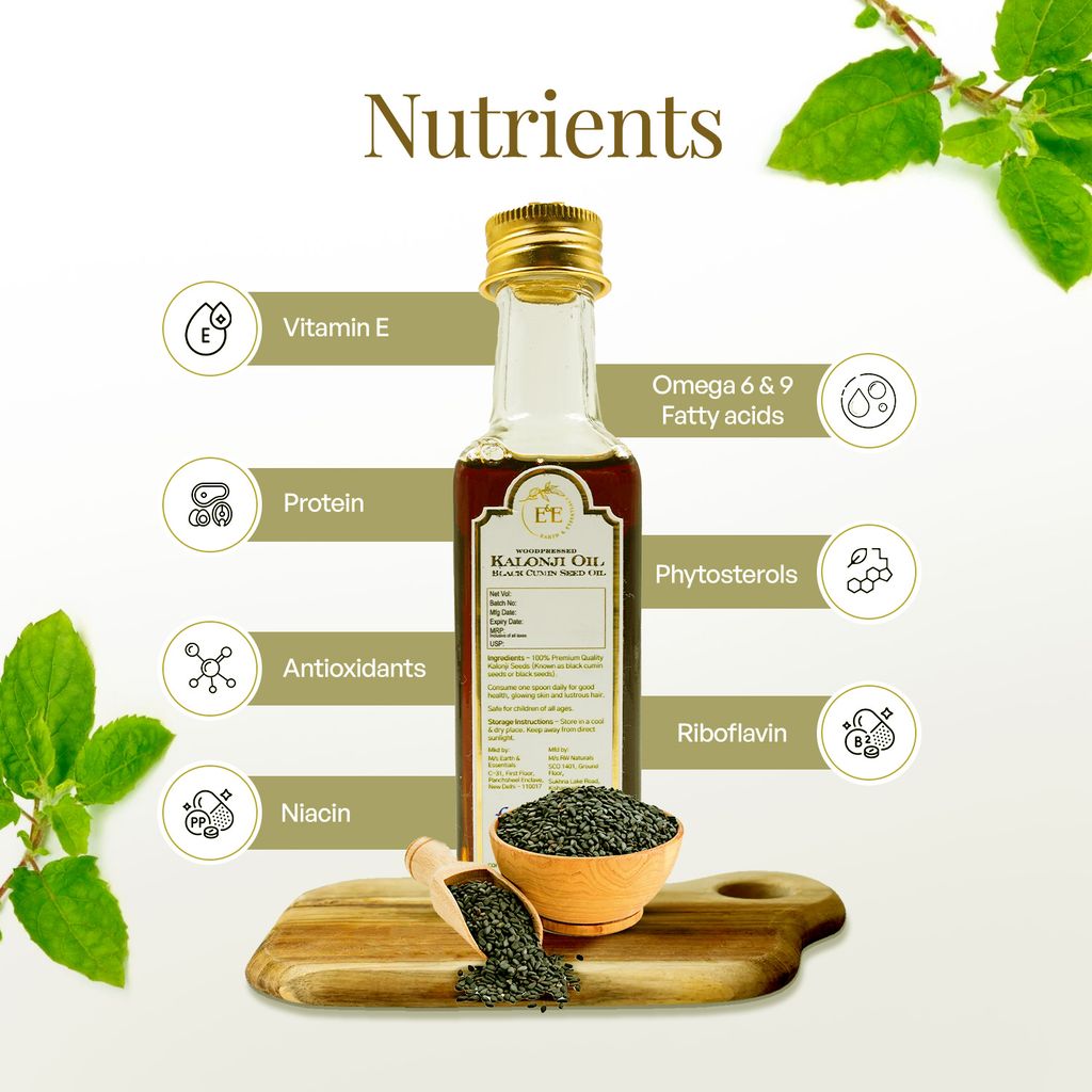 Earth and Essentials Woodpressed Kalonji Oil (100ml) | Black Cumin Seed Tel | 100% Pure & Chemical-Free | Lab Certified | Omega 3-6-9 & Antioxidant | Controls Dandruff & Frizziness | Regrow Hair Fast