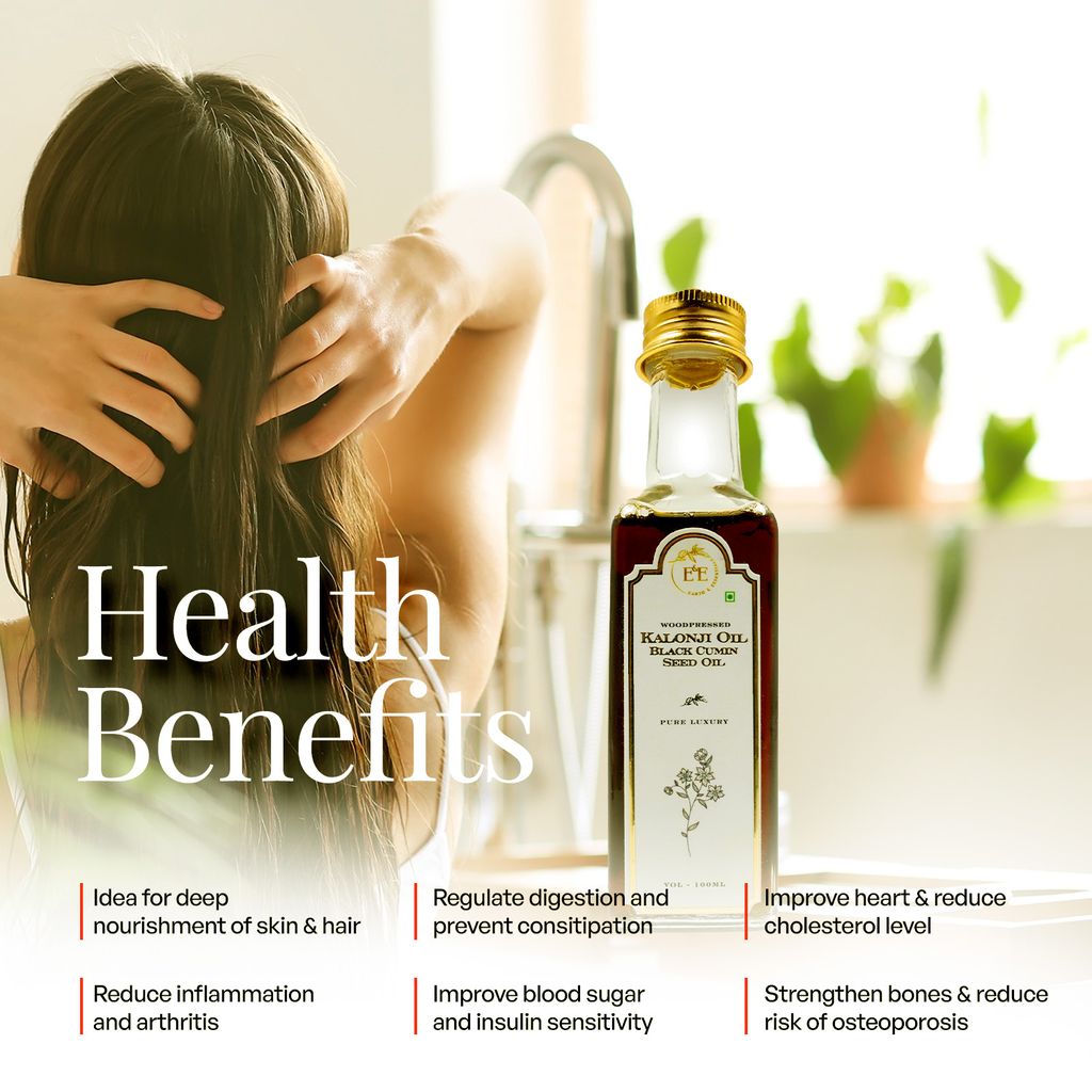 Earth and Essentials Woodpressed Kalonji Oil (100ml) | Black Cumin Seed Tel | 100% Pure & Chemical-Free | Lab Certified | Omega 3-6-9 & Antioxidant | Controls Dandruff & Frizziness | Regrow Hair Fast