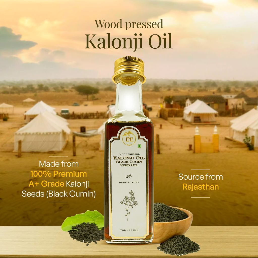 Earth and Essentials Woodpressed Kalonji Oil (100ml) | Black Cumin Seed Tel | 100% Pure & Chemical-Free | Lab Certified | Omega 3-6-9 & Antioxidant | Controls Dandruff & Frizziness | Regrow Hair Fast