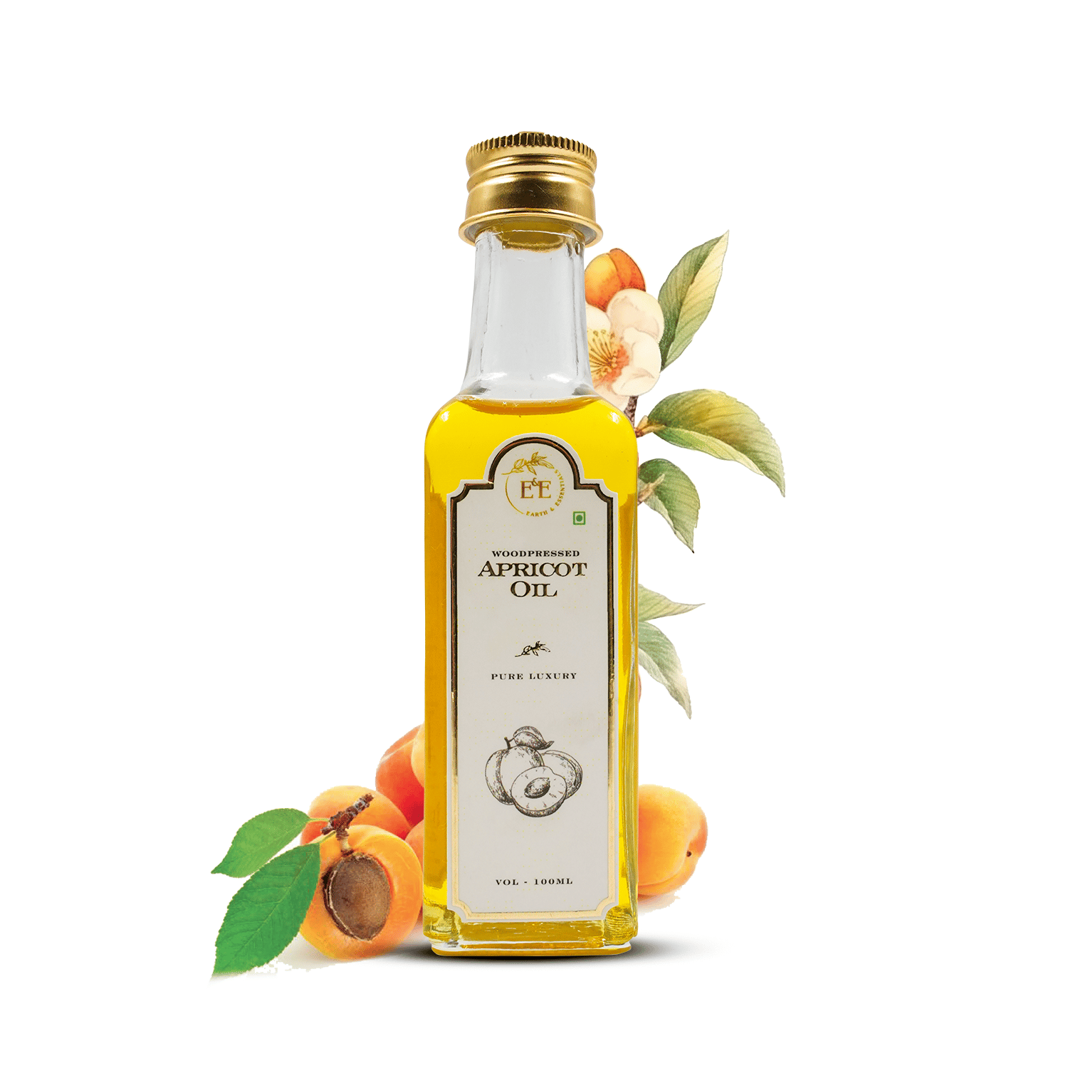 Earth and Essentials Woodpressed Apricot Oil (100ml) | Himachal Khubani Extra Virgin Tel for Skin & Haircare | 100% Pure & Unrefined | Lab Certified | Vitamin E & Antioxidant | Baby Massage & Culinary