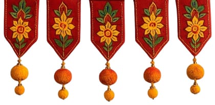 Traditional Embroidered Toran Door Hanging with Floral Design – Red & Yellow