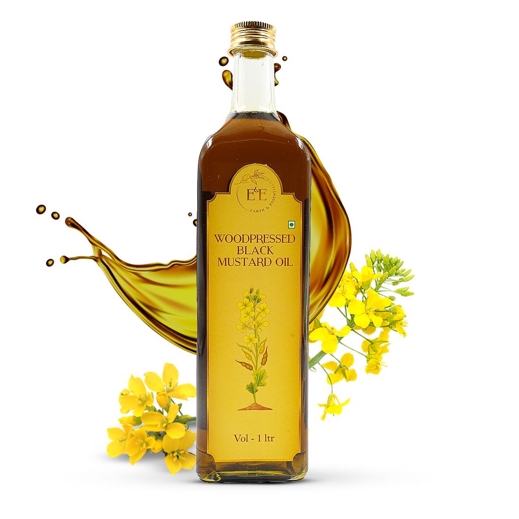 Earth and Essentials Woodpressed Black Mustard Oil (1000ml) | Kachi Ghani Sarson Tel | 100% Pure & Unrefined | High Pungency | Rich in Healthy Fats & Antioxidants | Indian Cooking | Glass Bottle