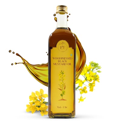Earth and Essentials Woodpressed Black Mustard Oil (1000ml) | Kachi Ghani Sarson Tel | 100% Pure & Unrefined | High Pungency | Rich in Healthy Fats & Antioxidants | Indian Cooking | Glass Bottle