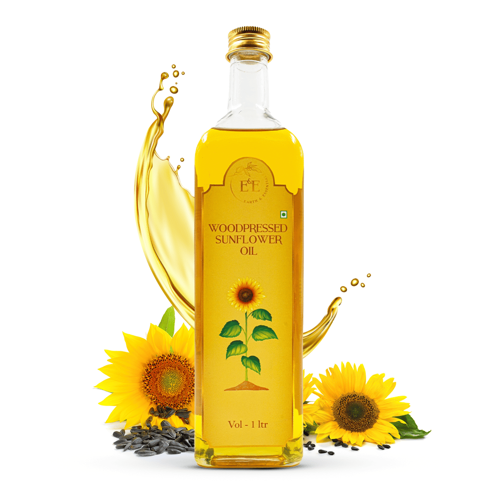 Earth and Essentials Woodpressed Sunflower Oil (1000ml) | Kachi Ghani Surajmukhi Tel for Cooking | 100% Pure & Unrefined | Lab Certified | Healthy Fats & Antioxidants | Boost Immunity | Glass Bottle
