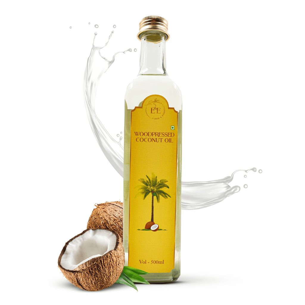 Earth and Essentials Woodpressed Coconut Oil (500ml) | Kachi Ghani Nariyal Tel | 100% Pure & Unrefined | Lab Certified | Healthy Fat & Antioxidant | Boost Immunity | Cooking & Skincare | Glass Bottle