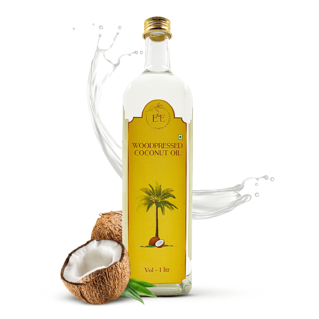 Earth and Essentials Woodpressed Coconut Oil (1000ml) | Kachi Ghani Nariyal Tel | 100% Pure & Unrefined | Lab Certified | Healthy Fat & Antioxidant | Boost Immunity | Cooking & Skincare | Glass Bottle
