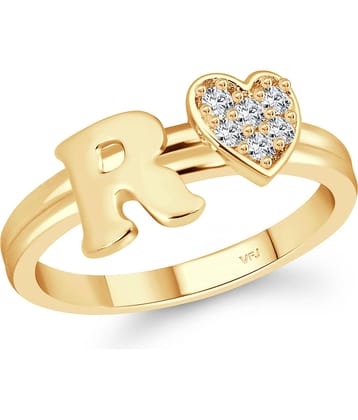 Vighnaharta cz alloy Gold plated Valentine collection Initial '' R '' Letter with heart ring alphabet collection for women and Girls
