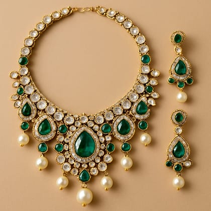 Regal Green & Pearl Imitation Jewelry Set