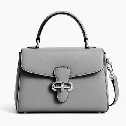 Classic Grey Leather Structured Handbag
