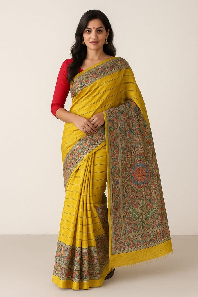 [Pack of 2] Elegant Mustard Yellow Bhagalpuri Silk Saree with Printed Floral Pallu & Border - Sarees | Buy online on ZillyBuy