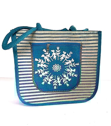 Handcrafted Blue Striped Embroidered Tote Bag Handcrafted Blue Striped Embroidered Tote Bag