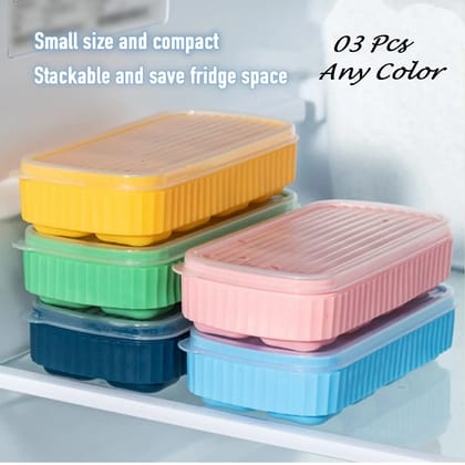 03-Pcs Ice Cube Trays with Lid for Freezer and Fridge, BPA-Free Silicone Tray