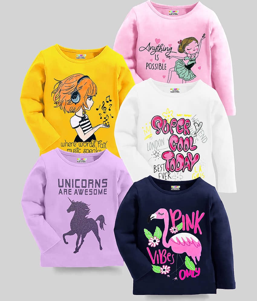 Kuchipoo Pack of 5 Girls Cotton Blend T-Shirt ( Multicolor4 )