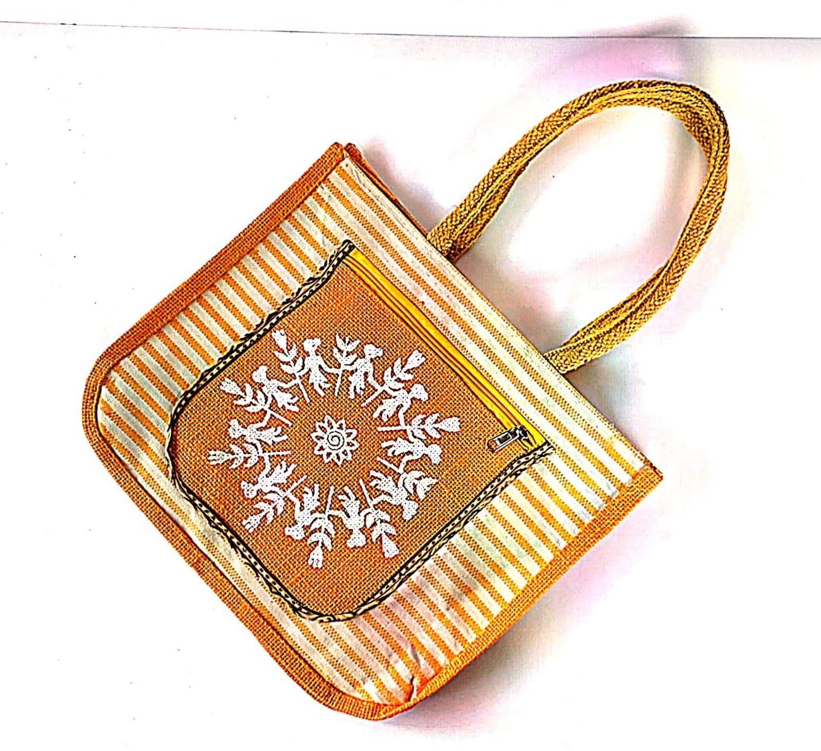 Embroidered Jute Tote Bag - Eco-Friendly Shopping Bag