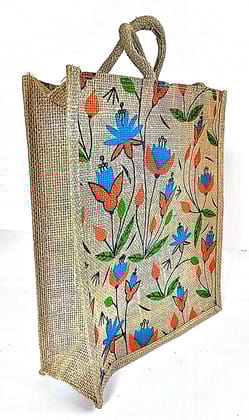 Floral Printed Jute Shopping Bag - Eco-Friendly Tote