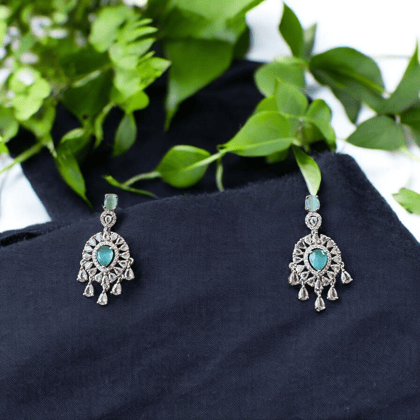 Teal Gemstone & Cubic Zirconia Drop Earrings