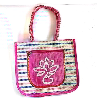 Pink Floral Tote Bag with Woven Handles