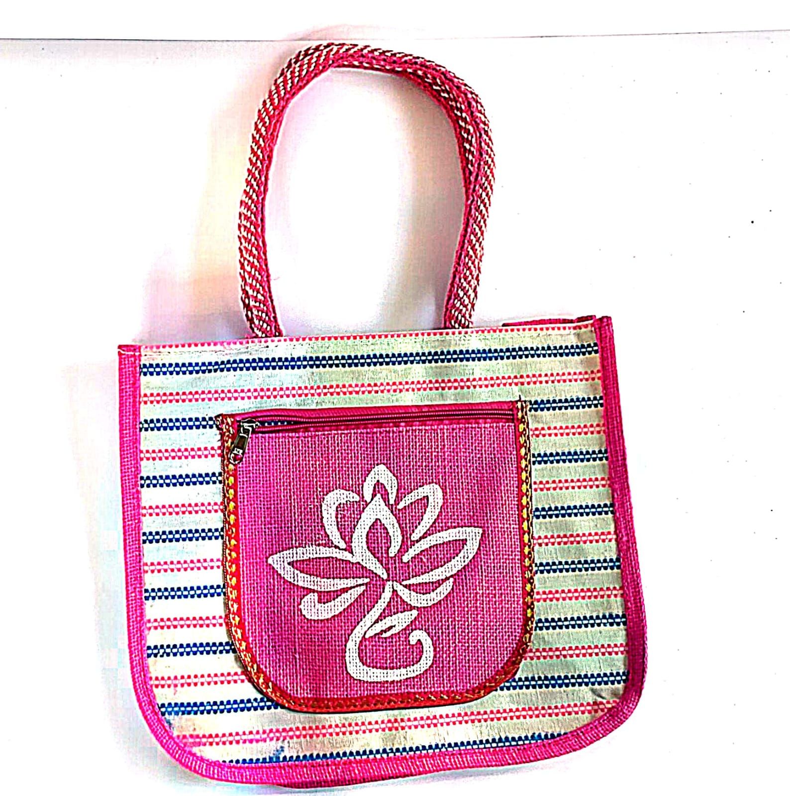 Pink Floral Tote Bag with Woven Handles