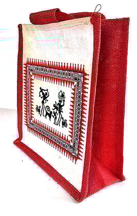 Handcrafted Jute Tote Bag with Tribal Art Handcrafted Jute Tote Bag with Tribal Art