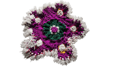 Handmade Crochet Doily - Purple & Green Floral Design Star Shaped