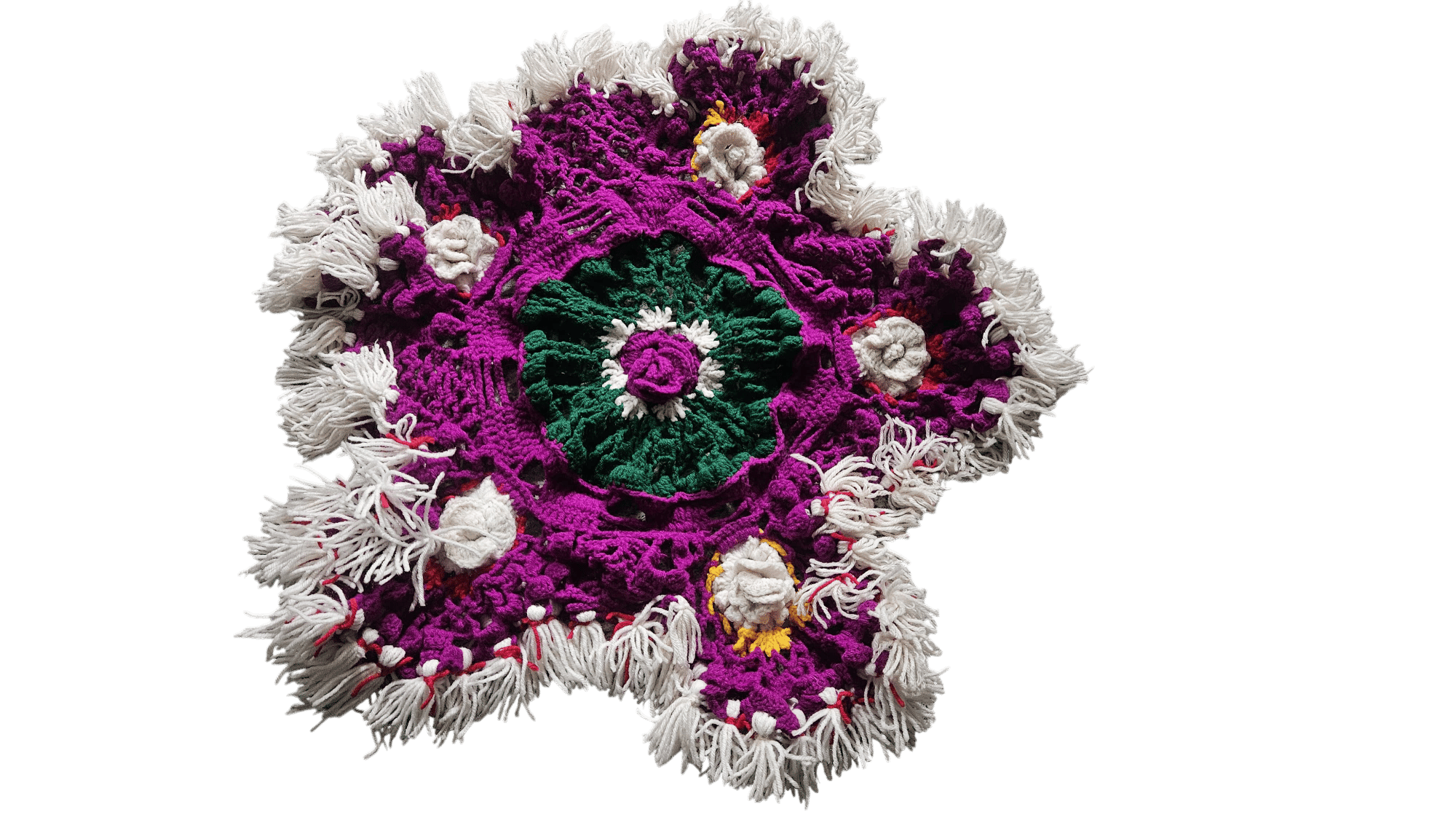Handmade Crochet Doily - Purple & Green Floral Design Star Shaped