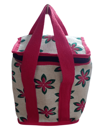 Floral Print Jute Handbag - Eco-Friendly Tote Bag