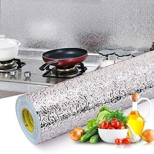UHSNAJ Self-Adhesive Silver Foil Wallpaper | Oil Proof Waterproof - Aluminum Foil Wall Stickers for Room - Removable Sticker Wallpaper