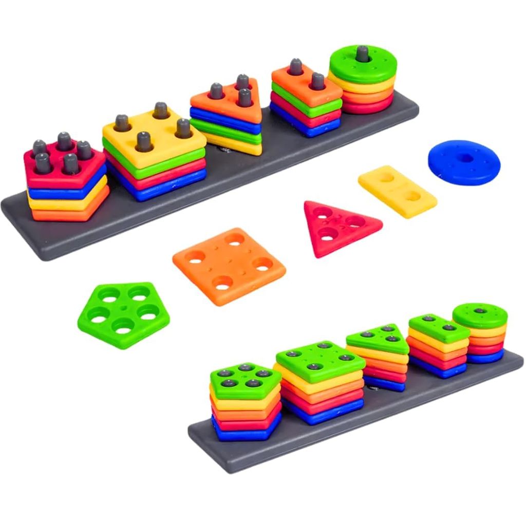Geometric Shape Sorter Stacker Toy – Educational Building Puzzle Blocks for Kids Age 3+
