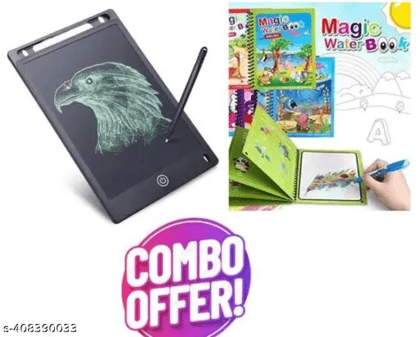LCD Writing Pad & Magic Water Book Combo – Reusable Digital Slate & Coloring Book for Kids