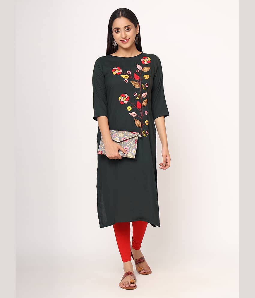 Sitaram Designer Pack of 1 Rayon Embroidered Straight Women's Kurti - ( Green )