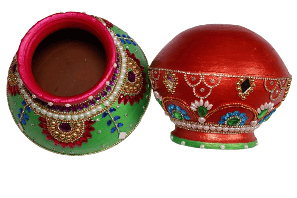 Handcrafted Decorative Pots with Jewel and Pearl Embellishments