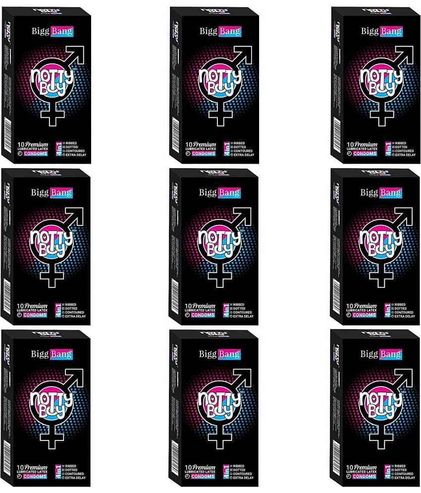 NottyBoy Dotted Ribbed Contour Long Last Condoms - Pack of 90