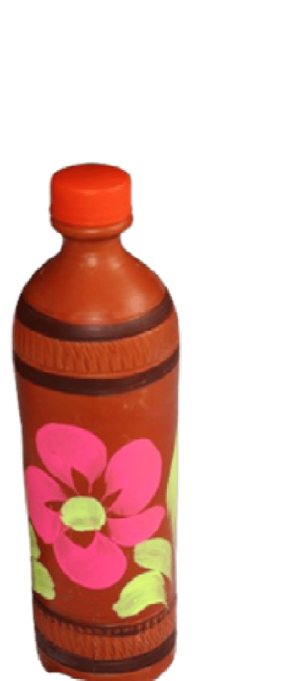 Hand-Painted Earthen Water Bottle with Floral Design