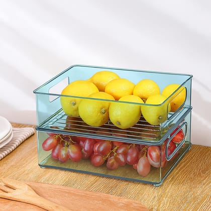 Plastic Refrigerator Organizer Bins, Set Of 2 Stackable Fridge Organizers with Handle, Clear Organizing Food Fruit Vegetables Pantry Storage Bins for Freezer kitchen Cabinet Organization and Storage (2 Pcs Set Mix Color)