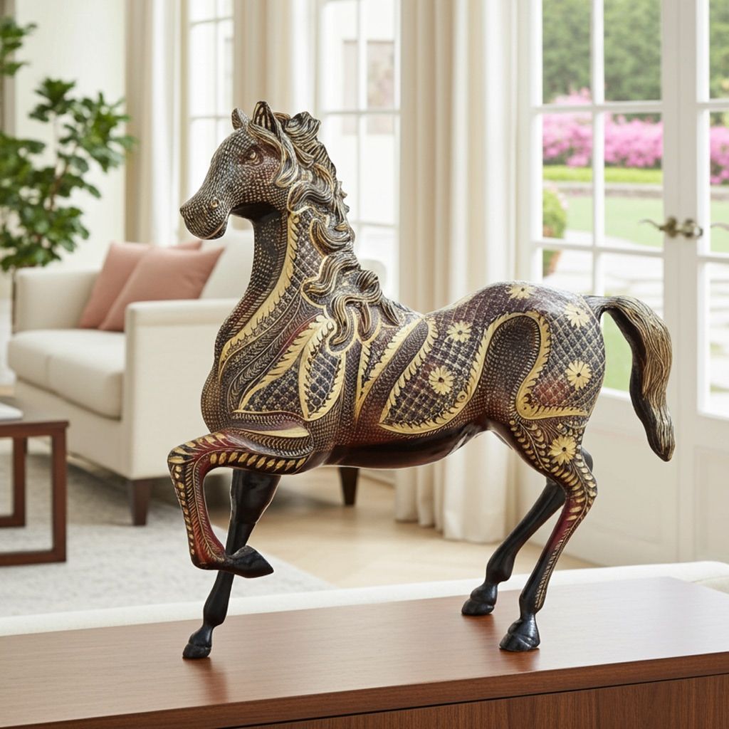 Premium Quality Brass Horse Idol For Tabletop & Showcase, Height : 15 Inch (ANMAS119 C)
