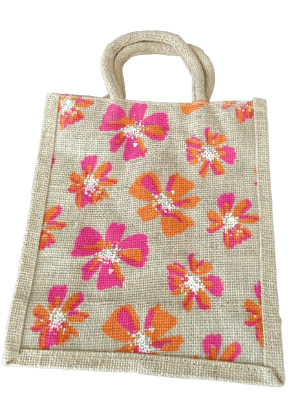 Floral Jute Tote Bag - Eco-Friendly Shopping Bag