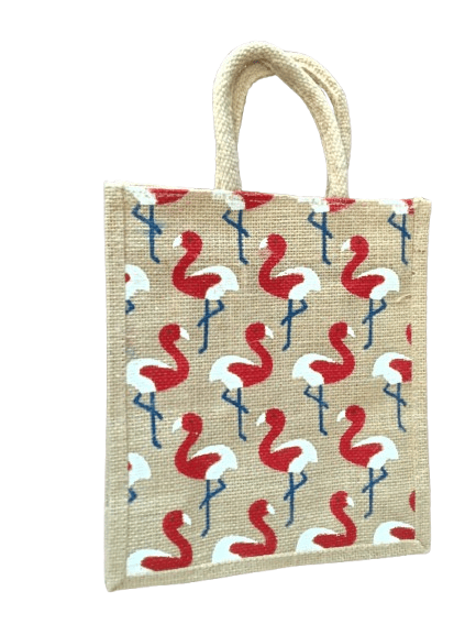 Flamingo Print Jute Shopping Bag