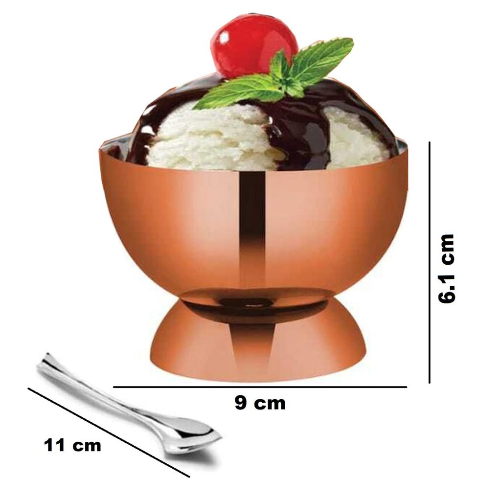 POGON Nexus Ice Cream Bowl with Designer Spoon, Dessert Serving Bowl Pack of 4, 100ml, Rose Gold