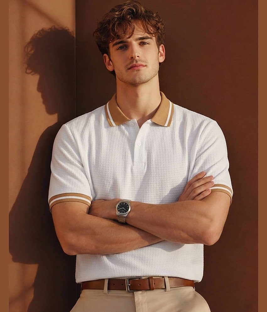 AOOSH Men Cotton Blend Regular Fit Solid Polo T Shirt ( Peach )