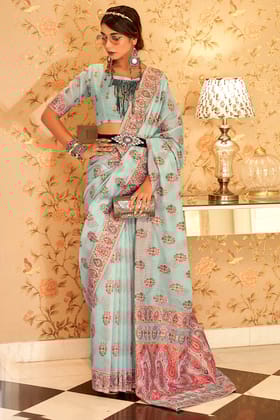 Light Sky Blue Pashmina Silk Saree