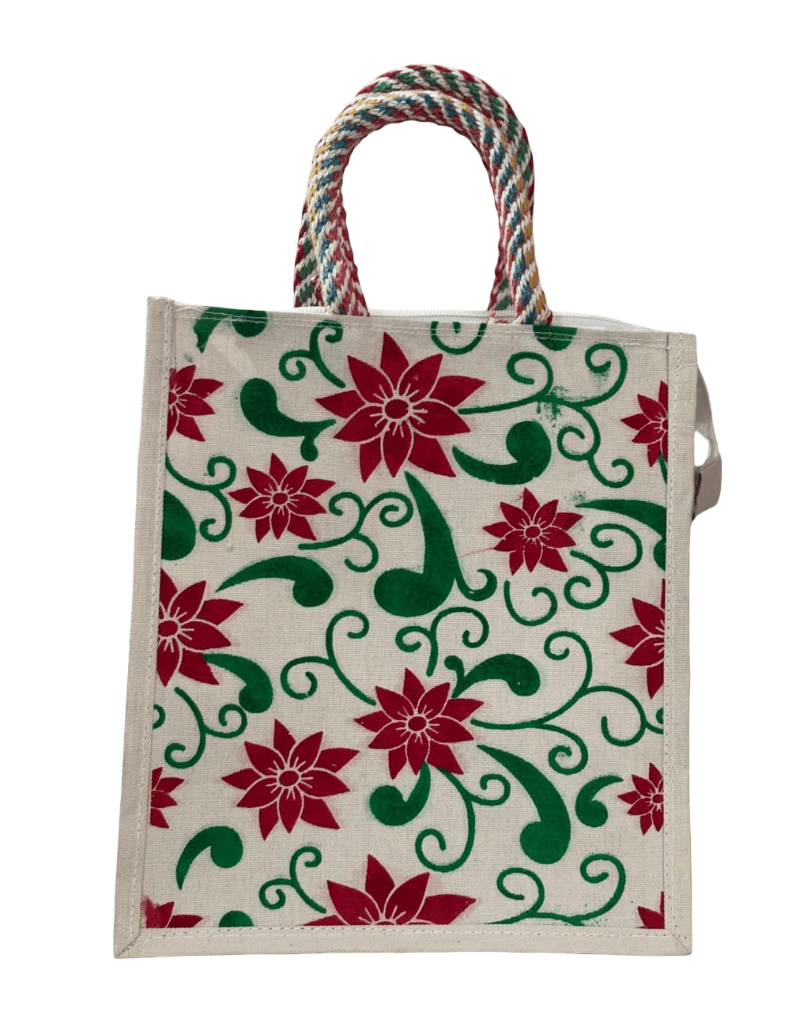 Floral Jute Tote Bag with Rope Handles (T)